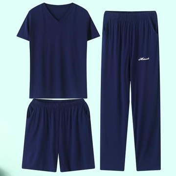 男士款莫代爾棉睡衣夏天季薄款短袖褲冰絲起家居服兩三件套裝大碼