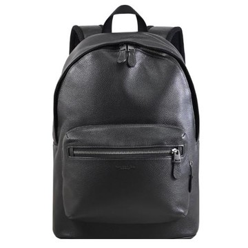 COACH CX141 WEST BP PEBBLED 烙印LOGO雙層大後背包.黑