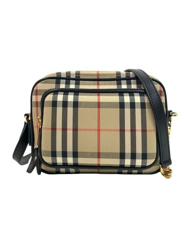 burberry 杏色 格紋帆布斜背包 肩背包 相機包
