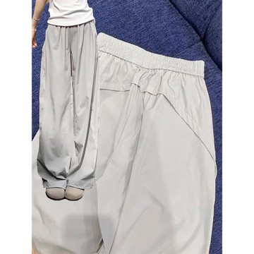 灰色工裝褲女夏季薄款寬松垂感休閑慵懶風美式高腰爬山速干運動褲