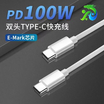 PD100W雙頭type-c數據線PD大電流 5A快充充電線 帶E-mark芯片白色