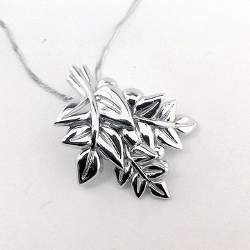 小葉浮雕吊墜 - S925純銀 - 藤花蔓果系列