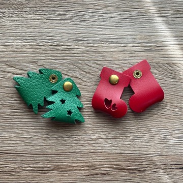 聖誕節皮革集線器 捲線器 聖誕禮物 交換禮物 (兩入一組)