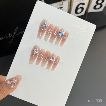 ➕純色美美噠💯純手工穿戴甲腮紅氣質奢華重工滿鑽鴛鴦甲片溫柔輕奢顯白美甲貼片純色穿戴甲 WKWQ