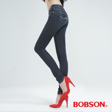BOBSON 強彈力小直筒褲-深藍 8117-52