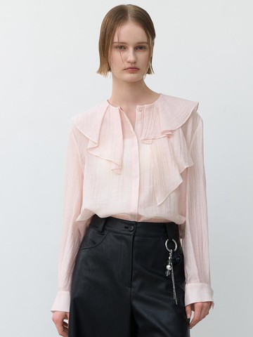 Neck Flare Ruffle Semi-Drop Shoulder Blouse (BL-4293)