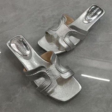 婉姿顏方頭露趾百搭仙女風防滑簡約一字拖鞋外穿女加大加寬41--42