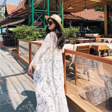 長袖罩衫蕾絲外套-網紗刺繡長款防曬女裝74ab40【獨家進口】【米蘭精品】