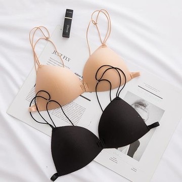 網紅隱形美背內衣少女前扣無痕文胸性感無鋼圈露背細肩帶小胸罩薄