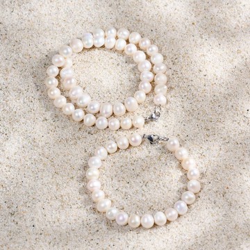 天然白色珍珠套裝 7–8mm 銀色龍蝦扣 經典百搭 聖誕節禮物