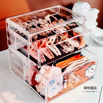 透防塵首飾盒發飾收納皮筋發夾抓夾大腸圈梳妝盒大容量飾品收納盒【聚物優品】