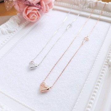 心動瞬間。心形與小鑰匙造型 925銀項鍊 短鍊