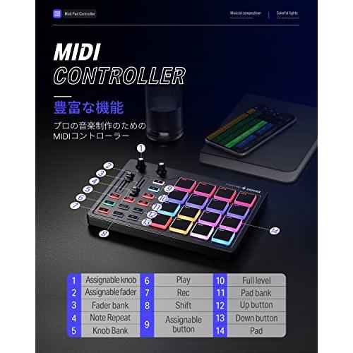 Donner MIDIコントローラー 16パッド USB Type-c 音楽制作 バックライト付き 日本語取扱説明書 STARRYPAD