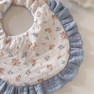 午后藍花 天然染色 手工六層紗圍兜 手工荷葉兜 口水巾