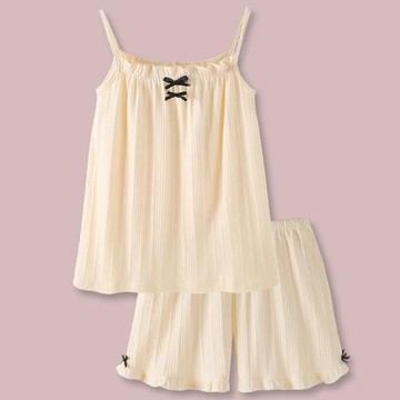 甜美吊帶短褲兩件套睡衣女夏季純棉2022新款可愛少女家居服可外穿