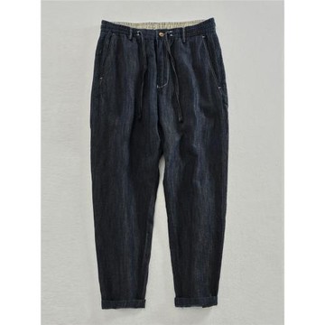 高端純亞麻牛仔褲男夏季薄款九分褲寬松直筒大碼闊腿夏天輕薄褲子