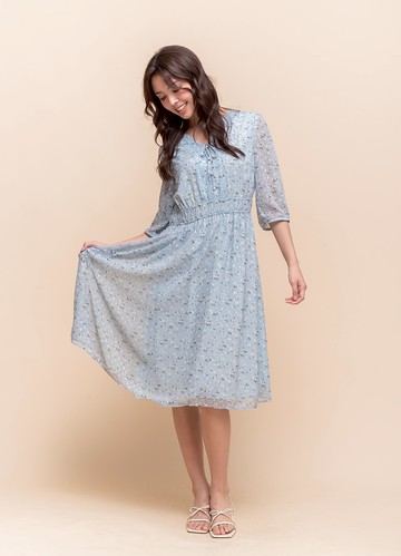 浪漫憧憬印花鬆緊腰洋裝