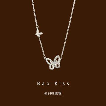 999純銀幻影蝴蝶結項鏈女新款爆款輕奢小眾設計鎖骨鏈送閨蜜禮物