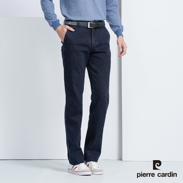 【pierre cardin 皮爾卡登】男款 彈性平口牛仔褲-深藍色(5225821-39)