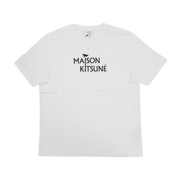 Maison Kitsune 黑色字母logo男生圓領短袖上衣(白)