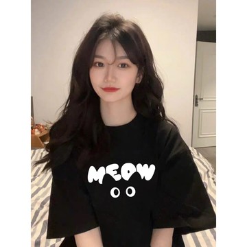 【林木木】女 t恤 純棉上衣 休閒上衣 極簡設計 純棉短t 流行衣服 短袖上衣女生韓版 學院風 t恤 貓咪印花