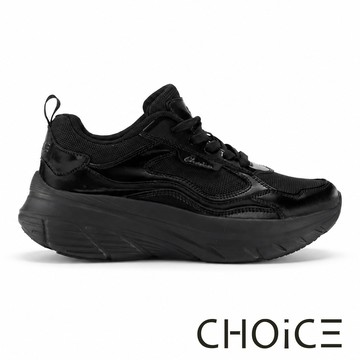CHOiCE  潮流拼接網布厚底休閒鞋  黑色   # 39385