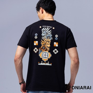 【新品8折↘結帳2件再88折】和藝術十字繡雙鬼頭短TEE(黑) - BLUE WAY 鬼洗い