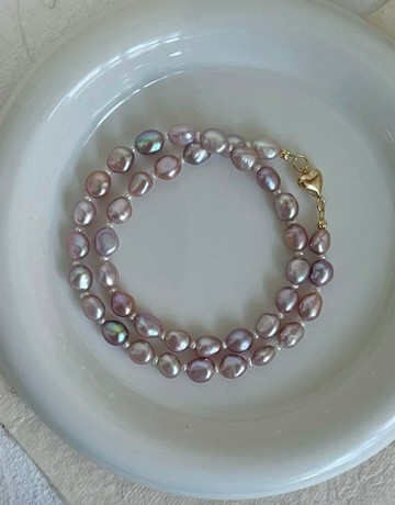 YuanPearl天然巴洛克珍珠紫粉珍珠項鏈溫柔氣質設計款項鏈