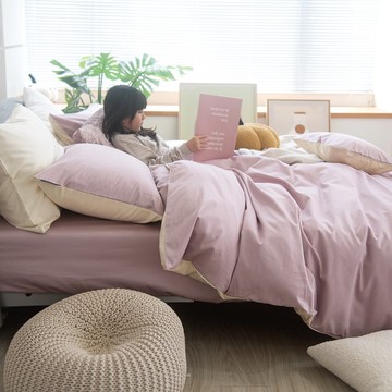 Basic10 柔霧粉X奶油黃 300織長絨棉 床包枕套/床包被套組/台灣製