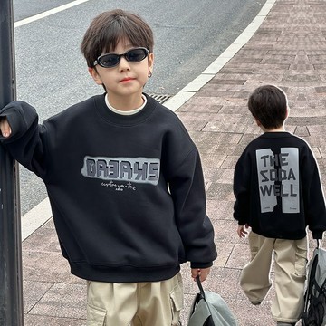 男女童新款寬鬆絨衫純棉圓領衛衣美式加絨加厚男童兒童秋冬 套頭衛衣男童 兒童大學T 秋冬上衣 長袖T恤 中小童