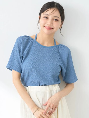 立體紋理繞脖吊帶短袖上衣(1N43L1C0230) - earth music&ecology