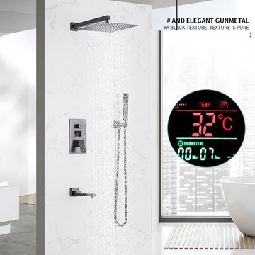 入牆式淋浴花灑套裝冷熱水智能數顯嵌入式沐浴歐式簡約銅廠家批發