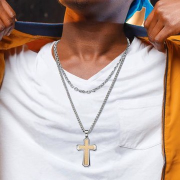 成全 鈦鋼大十字架項鏈男士品牌嘻哈掛件精工金色疊戴歐美風吊墜