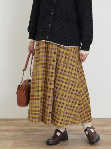 經典格紋鬆緊腰百褶長裙(0F000232510) - Samansa Mos2