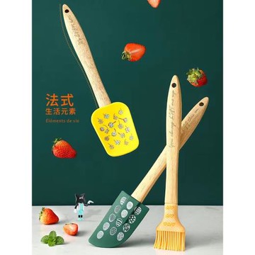 烘焙用具奶油抹刀油刷牛油刮刀三件套食品級硅膠耐高溫木手柄刮勺