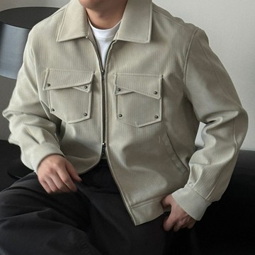 正韓質感挺面直紋鉚釘雙口袋翻領夾克外套 2色 YUPPIE 預購商品 0309