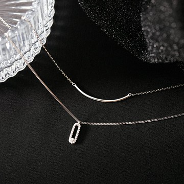 925純銀微笑雙層項鏈女夏年新款鎖骨鏈輕奢小眾ins冷淡風頸鏈