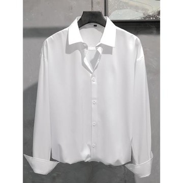 夏季長袖襯衫男夏天2025新款白色高級感痞帥休閑寬松春秋白襯衣男