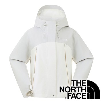 【THE NORTH FACE 美國】女DRYVENT單件式防水連帽外套『沙丘白/積雲灰』NF0A8J6X 戶外 露營 登山 健行 休閒 時尚 出國 旅遊 防水 連帽外套