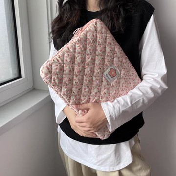 ins風新款格子碎花手拿文件包13寸筆記本電腦包平板11ipad內膽包