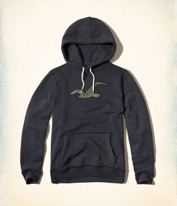 美國百分百【Hollister Co.】帽T HCO 連帽 T恤 長袖 男款 上衣 海鷗 迷彩LOGO 藏藍 S M L號 H741