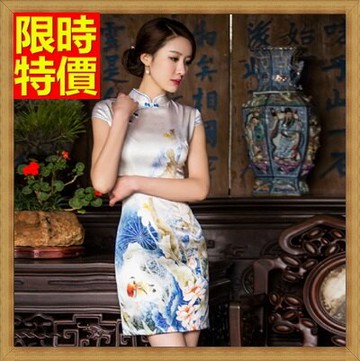 旗袍真絲短禮服-唐裝優雅氣質改良式修身連身裙68p23【獨家進口】【米蘭精品】