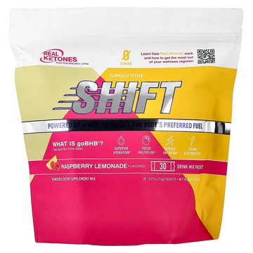 Real Ketones, Shift，樹莓檸檬水，30 包混合飲品，每包 0.27 盎司（7.6 克）