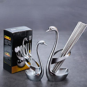 天鵝座置物架組合套裝筷子水果叉甜品勺子餐具底座創意天鵝收納架