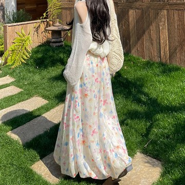 法式碎花半身裙 高腰顯瘦A字長裙 甜美花苞蓬蓬裙 | kukuta