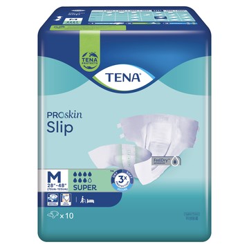 TENA 添寧 男女通用 韓國原裝進口 PROskin Slip Super 長效強吸收型黏貼式成人紙尿褲  M  10片  1包