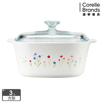 【美國康寧 Corelle Brands】春漾花朵方型康寧鍋3L