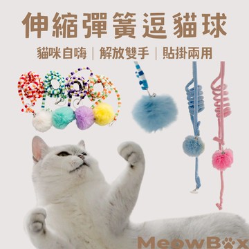 【喵盒子】伸縮彈簧球 台北出貨 自嗨解悶 盪鞦韆逗貓棒 黏貼懸掛兩用 懸掛式逗貓棒 逗貓玩具 貓咪玩具