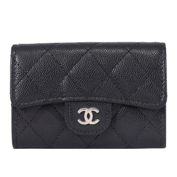 CHANEL AP5179 經典雙C LOGO菱格扣式零錢卡包.黑/淡金