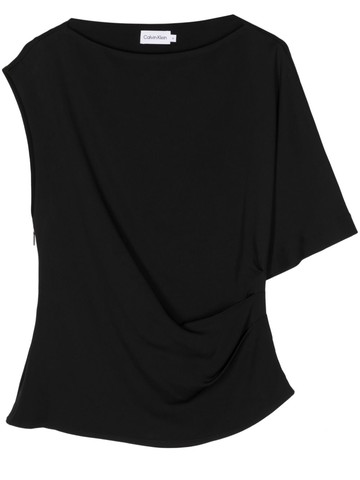Calvin Klein - asymmetric draped crepe top - women - Elastane/Viscose - 38 - Black